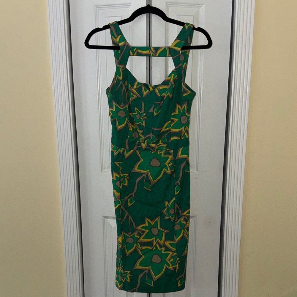 Muse Vibrant Green and Yellow Floral Midi Dress